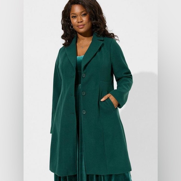 torrid Jackets & Blazers - Torrid NWT Jacket Faux Melton Button Front Midi Coat Green Womens 2X